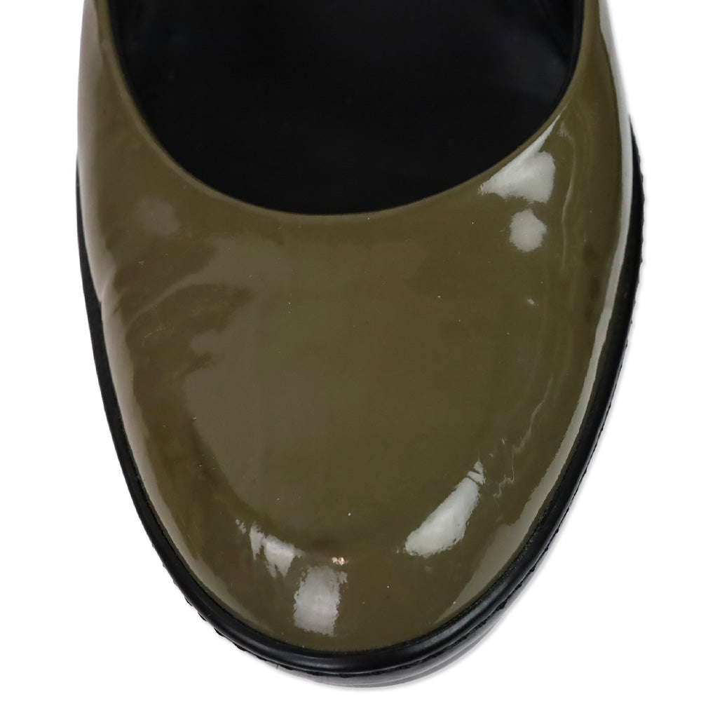 Tod's Aspen Olive Patent Leather Ankle Strap Platform Pumps