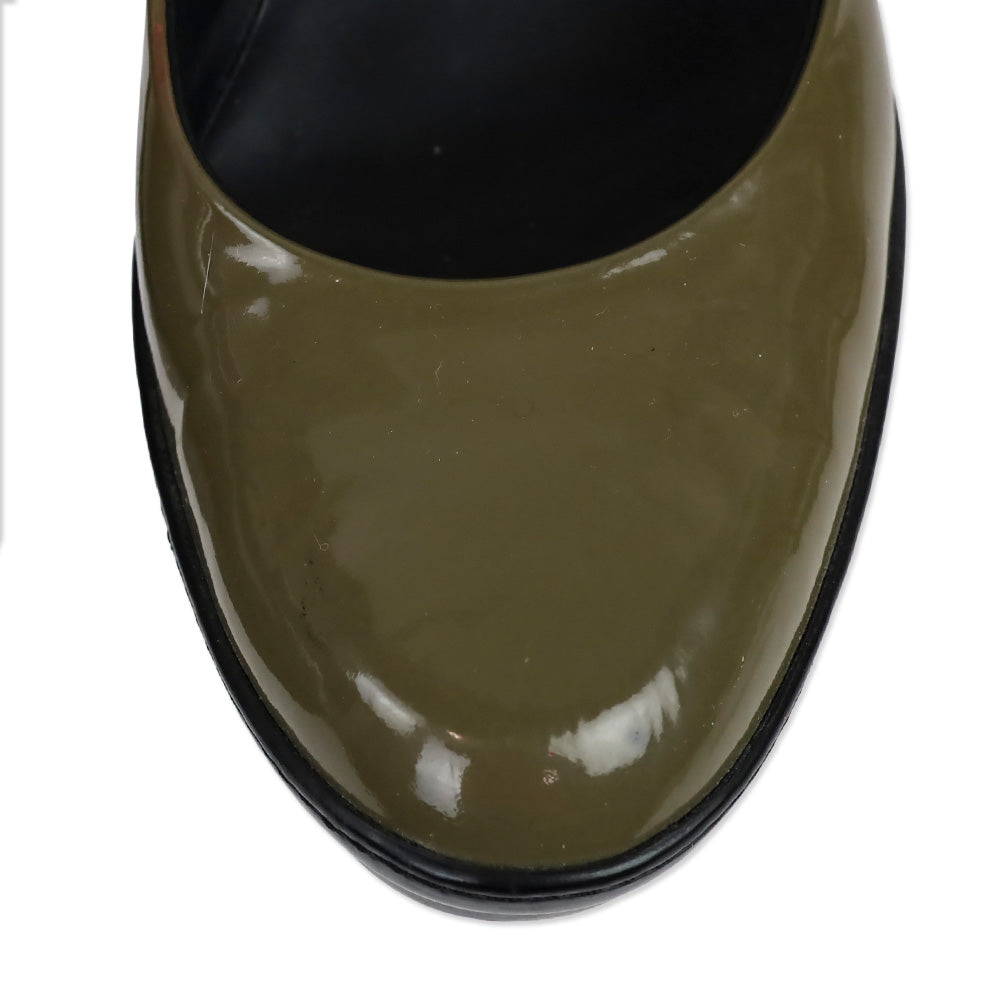 Tod's Aspen Olive Patent Leather Ankle Strap Platform Pumps