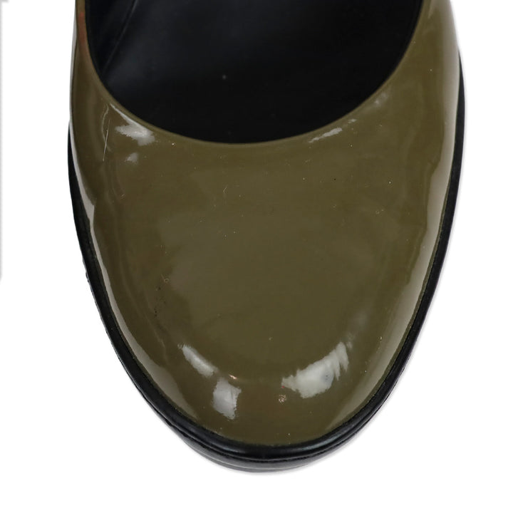 Tod's Aspen Olive Patent Leather Ankle Strap Platform Pumps