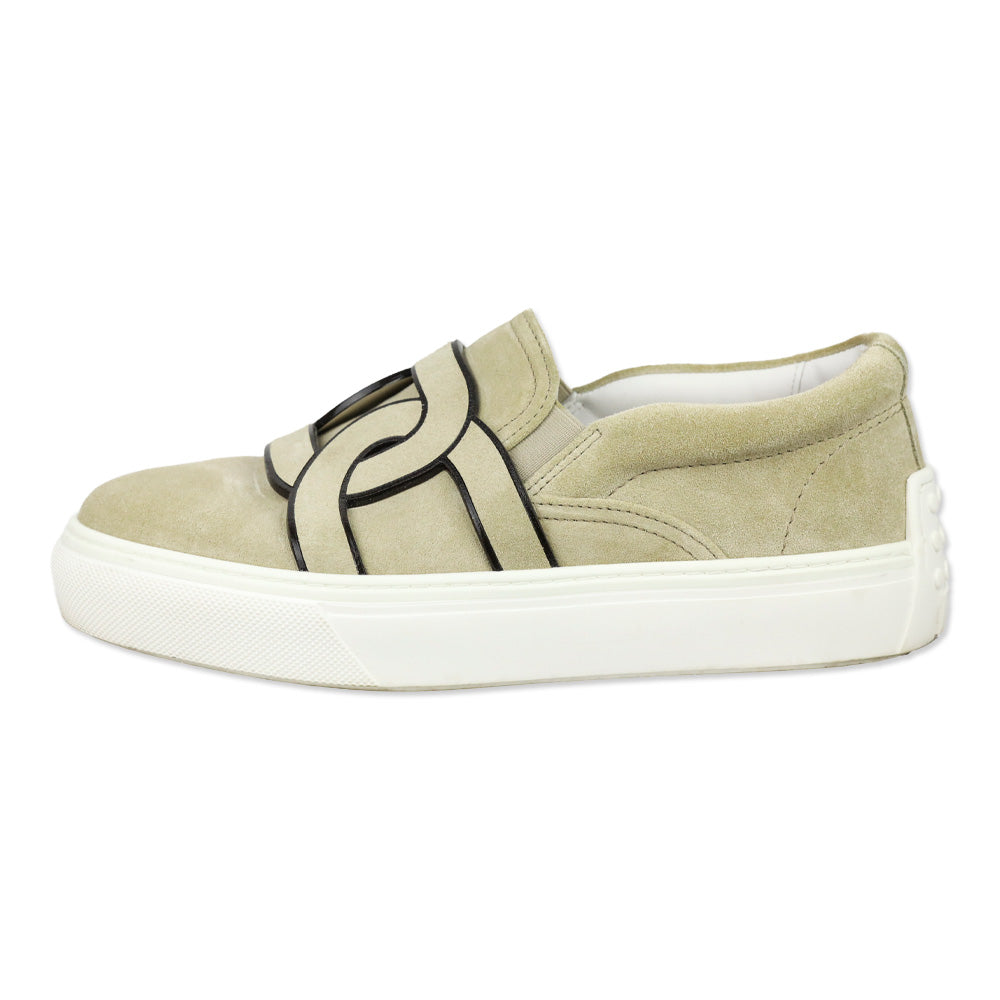 Tod's Beige Suede Chain Kate Slip-On Sneakers