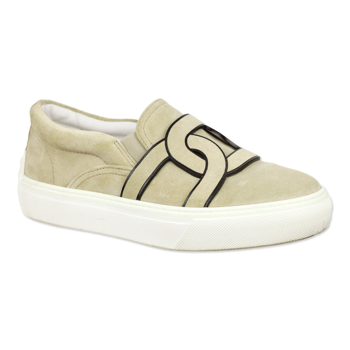 Tod's Beige Suede Chain Kate Slip-On Sneakers