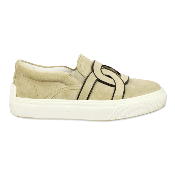 Tod's Beige Suede Chain Kate Slip-On Sneakers