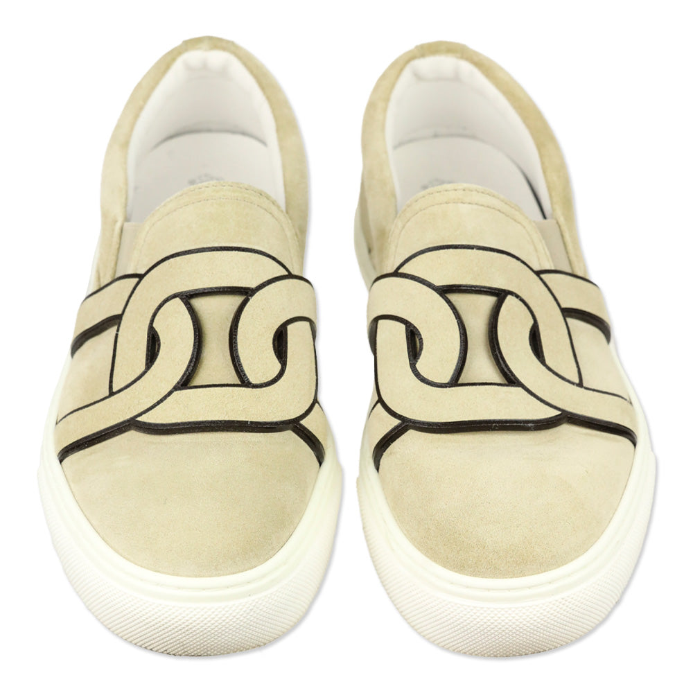 Tod's Beige Suede Chain Kate Slip-On Sneakers
