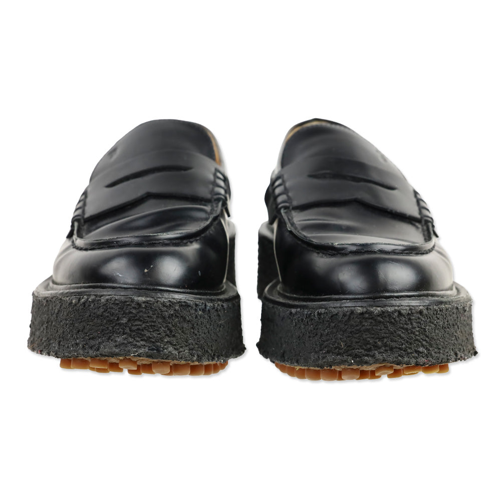 Tod's Black Brushed Leather Platform Driving Penny Loafers