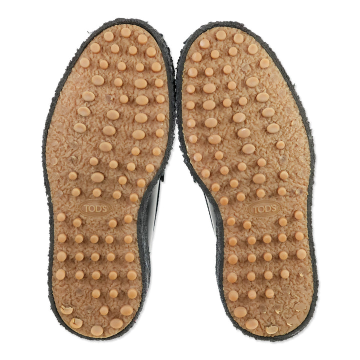 Tod's Black Brushed Leather Platform Driving Penny Loafers