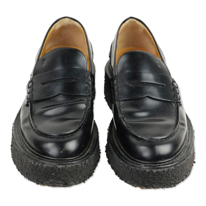 Tod's Black Brushed Leather Platform Driving Penny Loafers