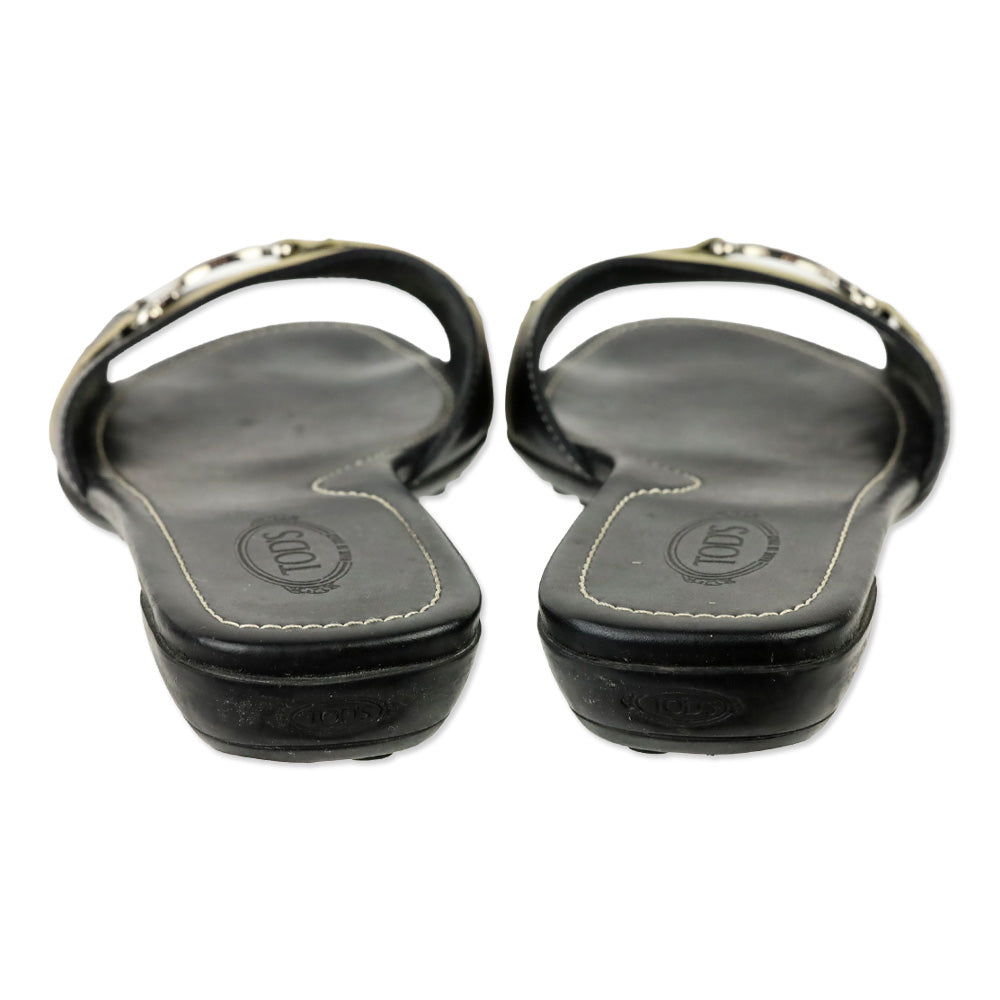Tod's Black Leather Buckle Driver Slide Sandals