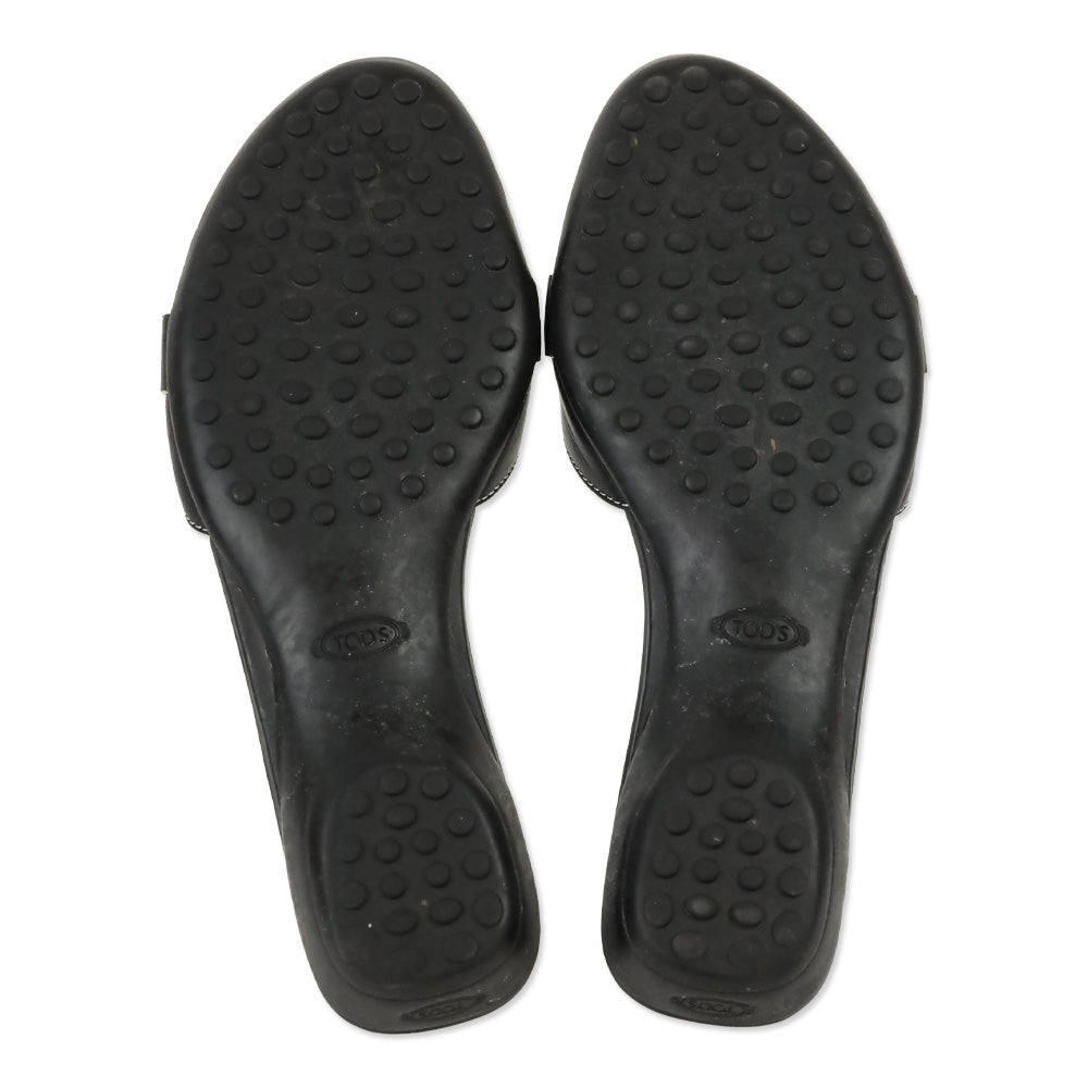 Tod's Black Leather Buckle Driver Slide Sandals