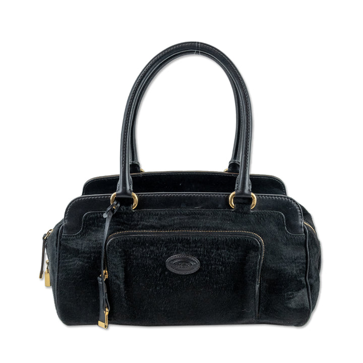 Tod's Black Pony Hair Leather-Trim Shoulder Bag