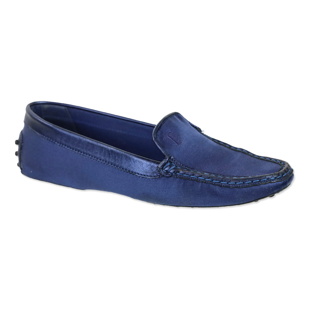 Tod's Blue Navy Heaven Satin Driving Loafer