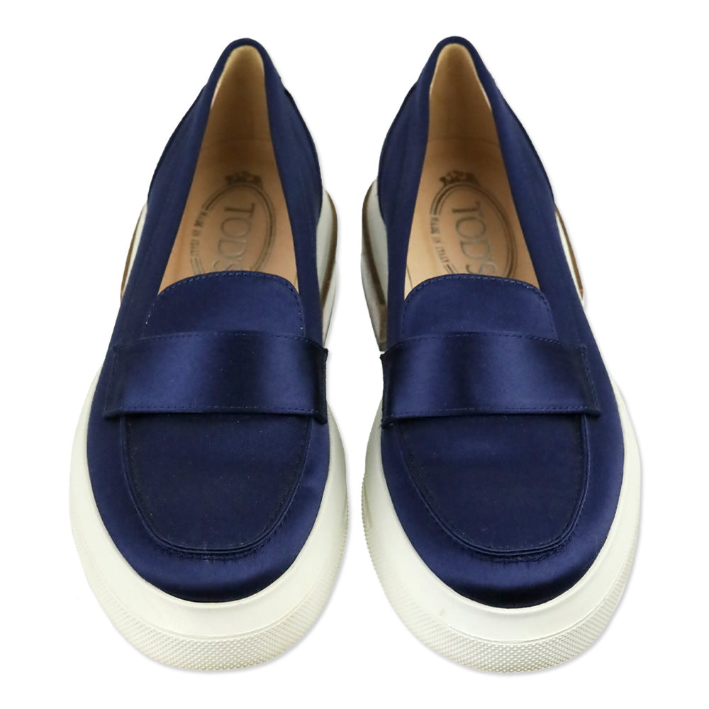 Tod's Blue Satin Platform Loafers
