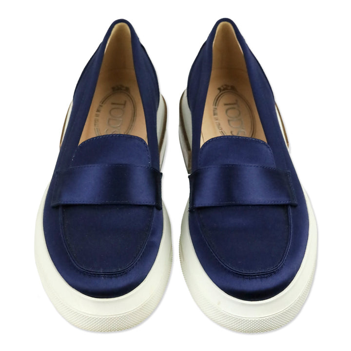 Tod's Blue Satin Platform Loafers