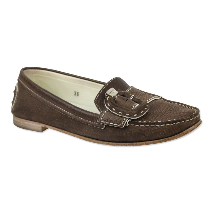 Tod's Brown Leather Loafers with Wrapped Buckle Accent