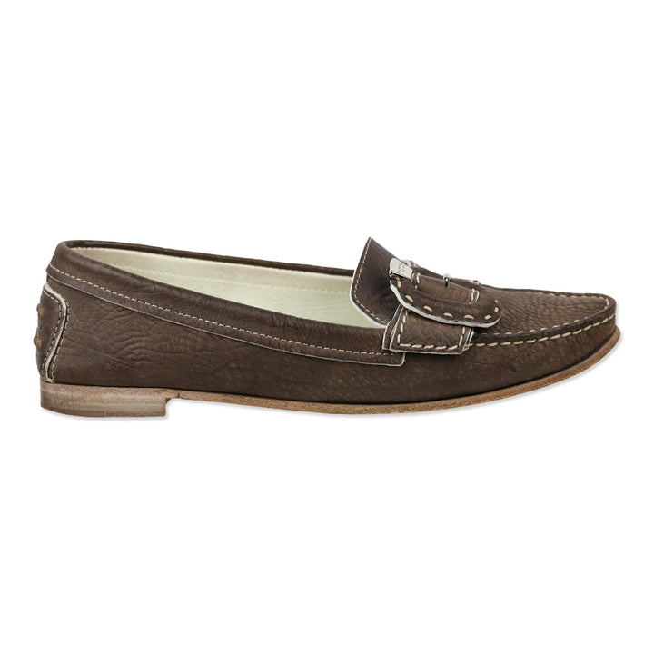 Tod's Brown Leather Loafers with Wrapped Buckle Accent