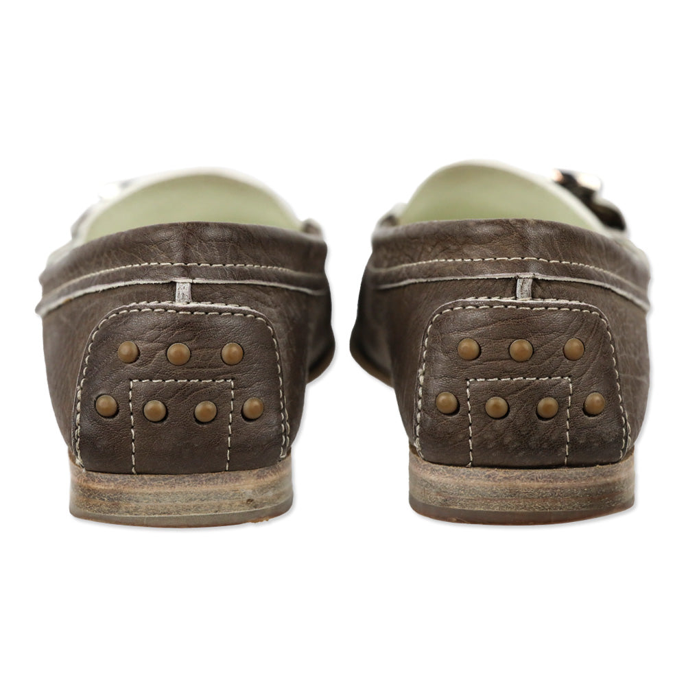 Tod's Brown Leather Loafers with Wrapped Buckle Accent