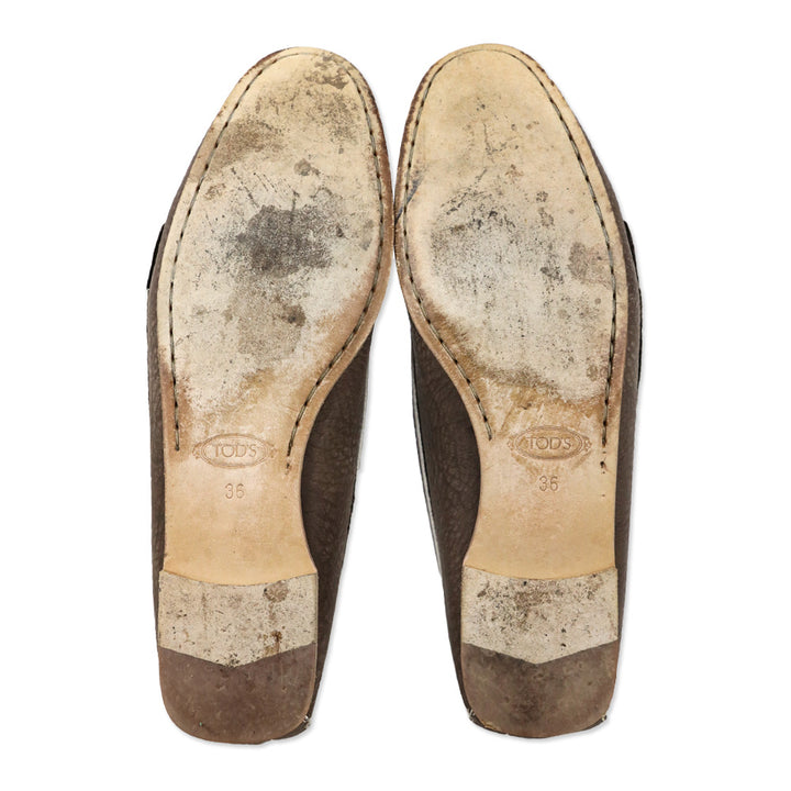 Tod's Brown Leather Loafers with Wrapped Buckle Accent