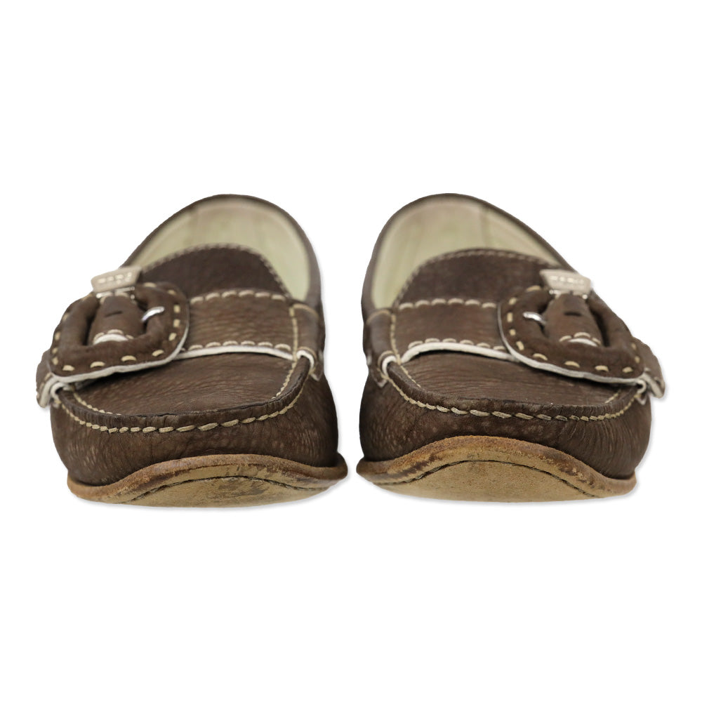 Tod's Brown Leather Loafers with Wrapped Buckle Accent