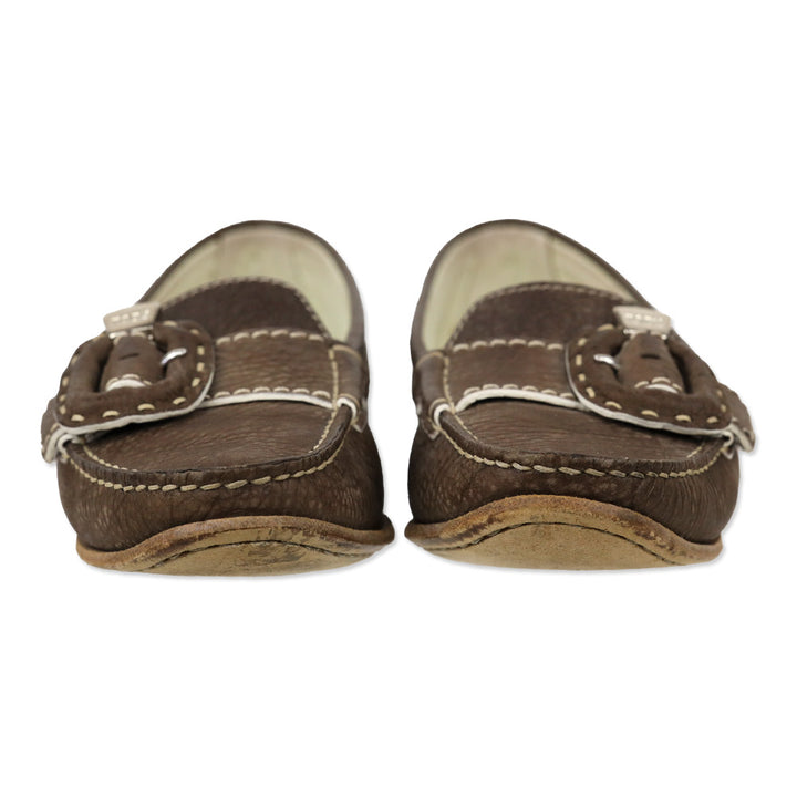 Tod's Brown Leather Loafers with Wrapped Buckle Accent