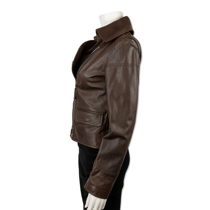 Tod's Brown Leather Moto Jacket