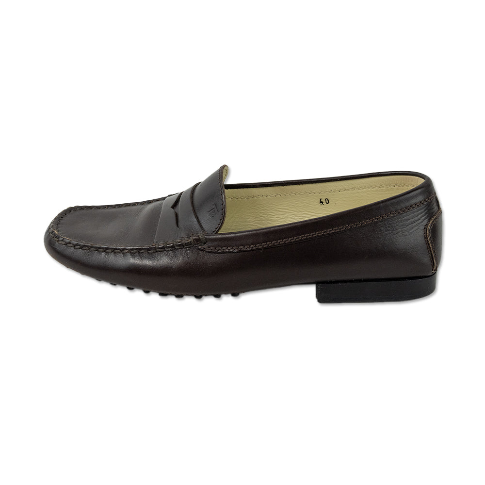 Tod's Brown Leather Round Toe Penny Loafers