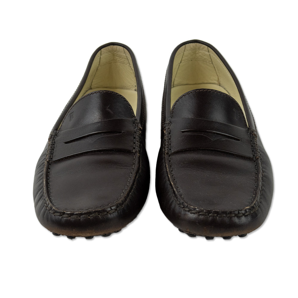 Tod's Brown Leather Round Toe Penny Loafers