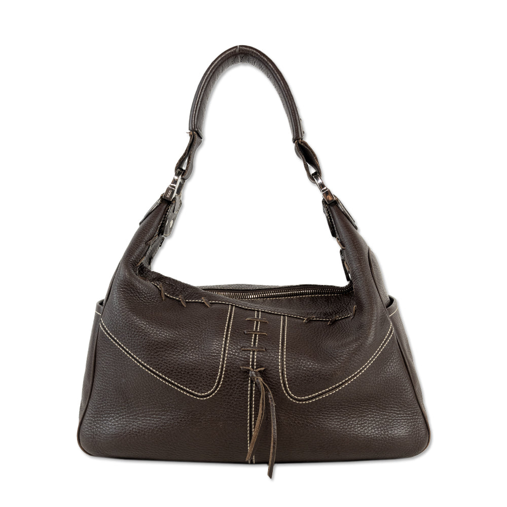 Tod's Brown Leather Stitch Accent Shoulder Bag