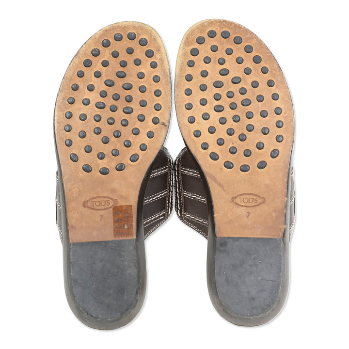 Tod's Brown Leather Thong Sandals