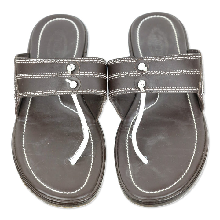 Tod's Brown Leather Thong Sandals