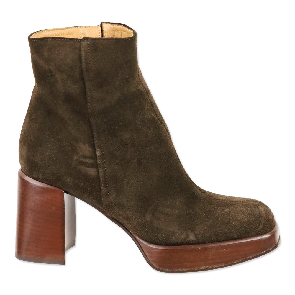 Tod's Brown Suede Platform Zip Ankle Boot