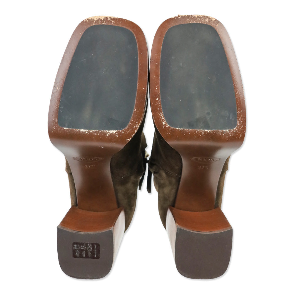 Tod's Brown Suede Platform Zip Ankle Boot