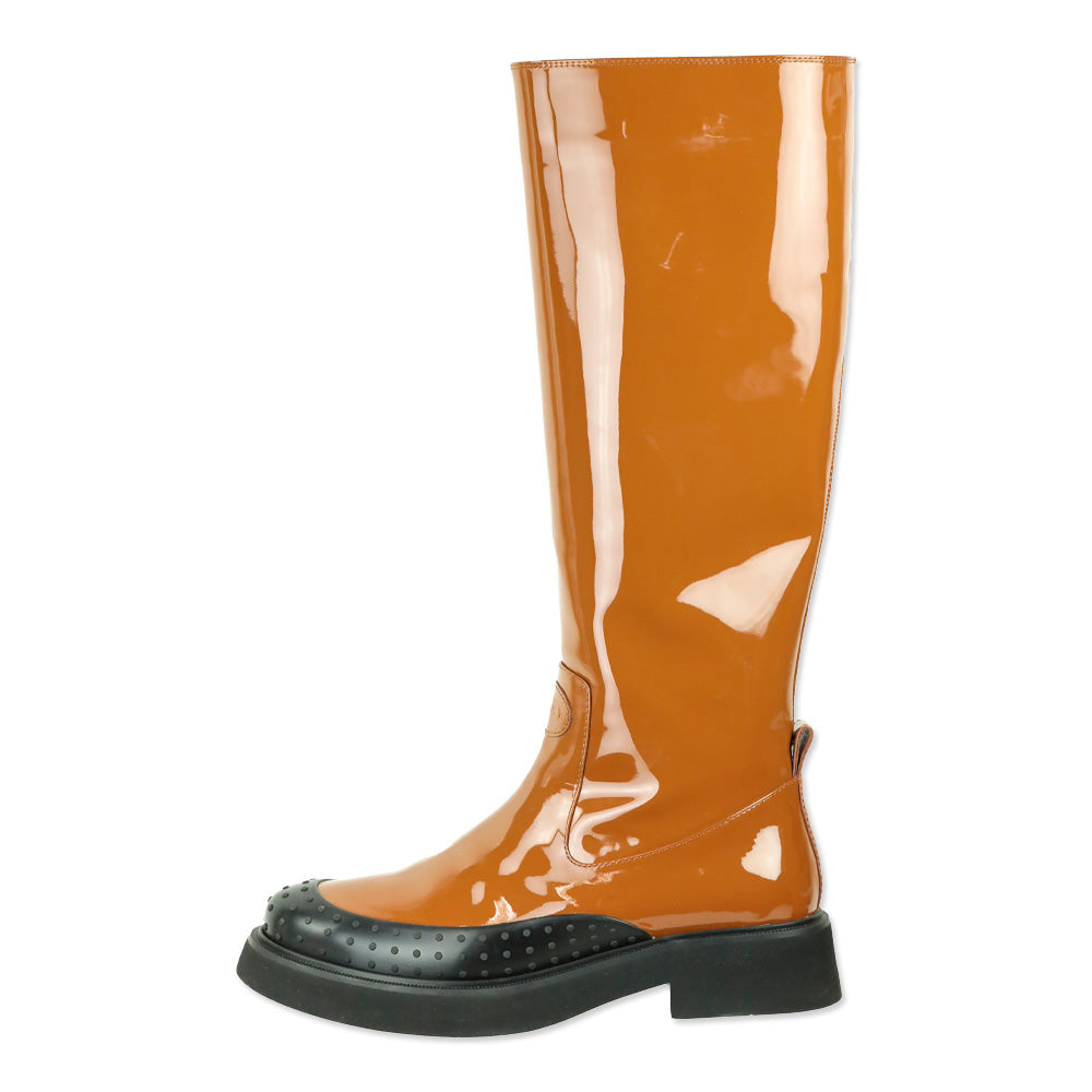 Tod's Cognac Brown Patent Leather Tall Knee-High Boot