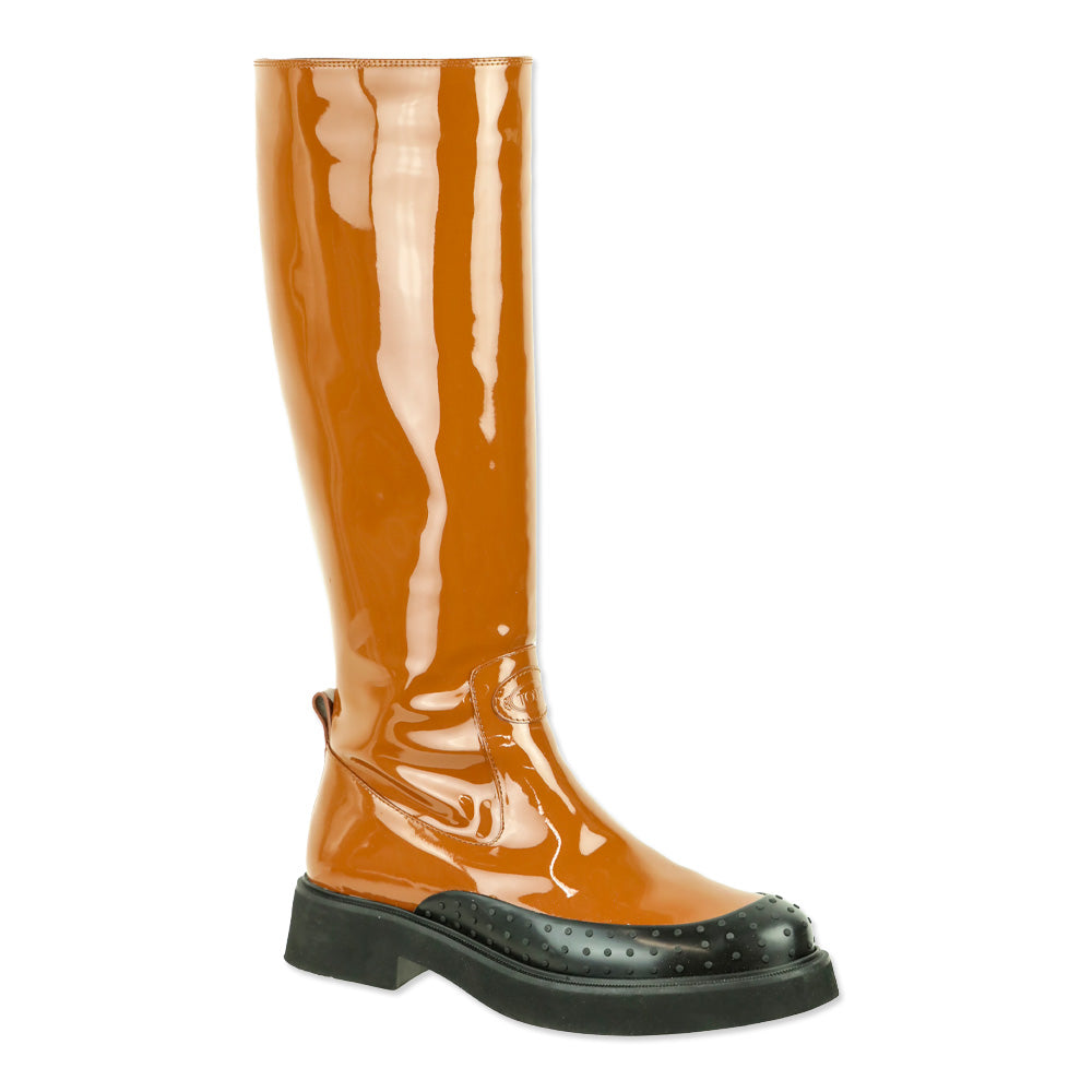 Tod's Cognac Brown Patent Leather Tall Knee-High Boot