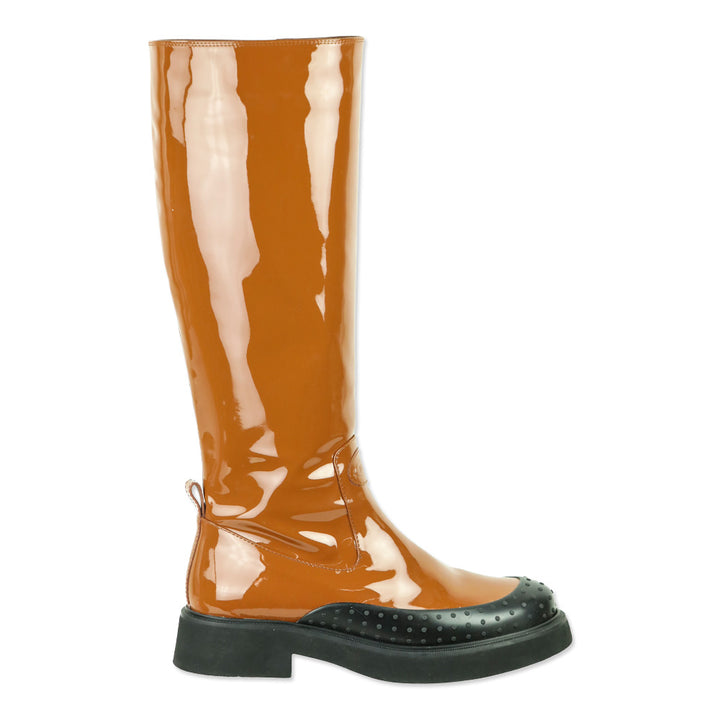 Tod's Cognac Brown Patent Leather Tall Knee-High Boot