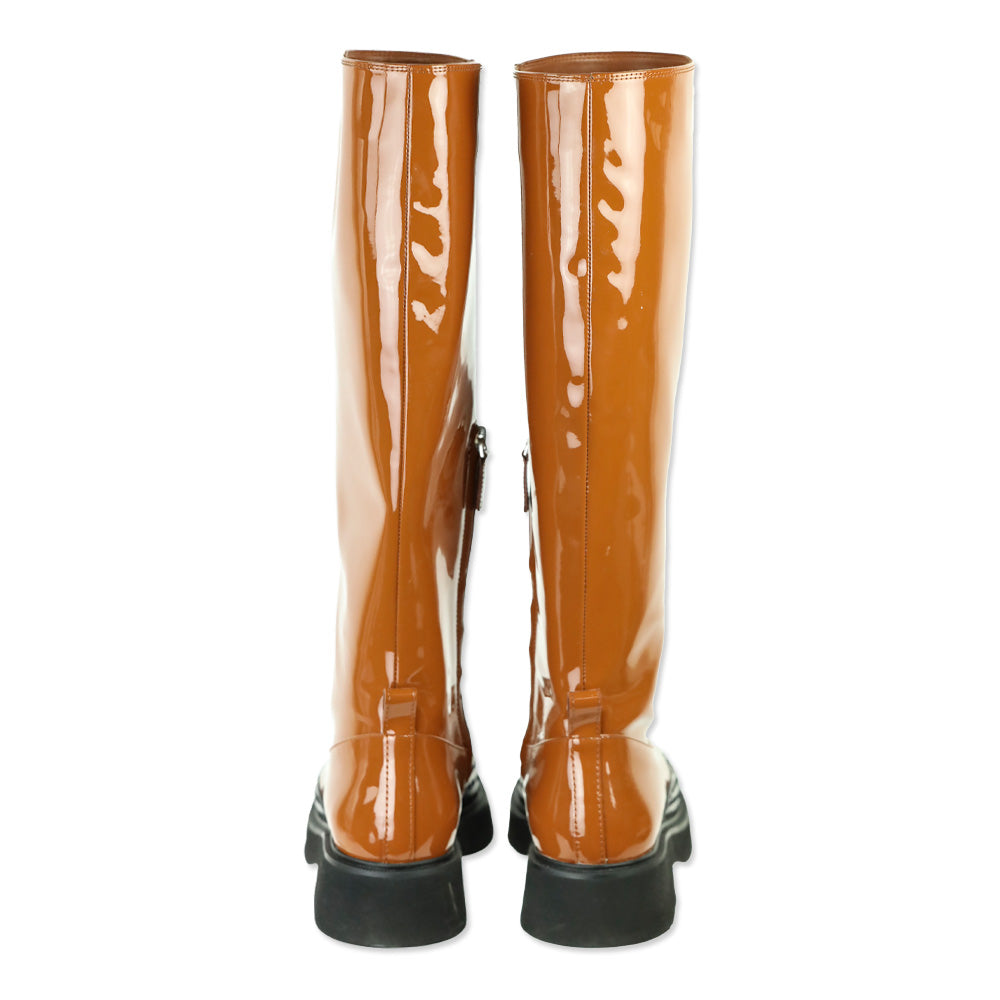 Tod's Cognac Brown Patent Leather Tall Knee-High Boot