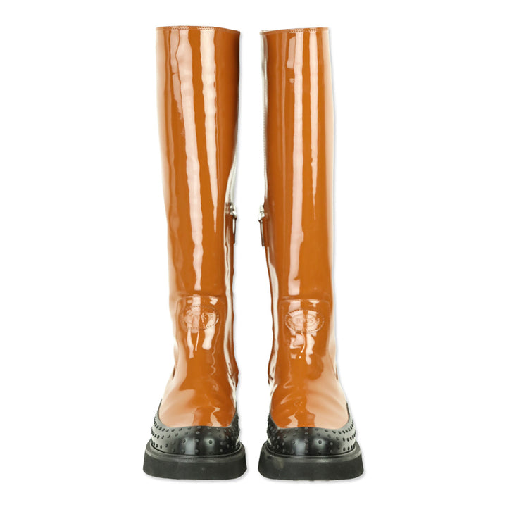 Tod's Cognac Brown Patent Leather Tall Knee-High Boot
