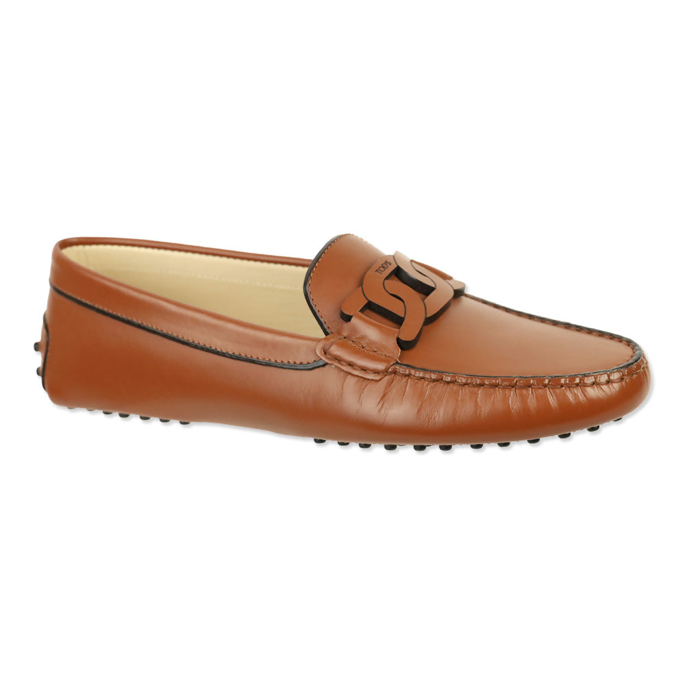 Tod's Cognac Smooth Leather Chain Driving Loafers