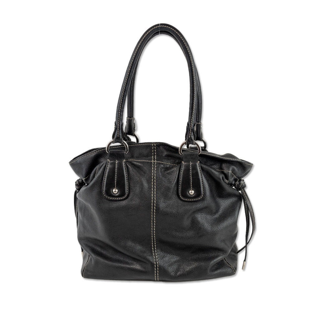 Tod's Drawstring Black Leather Handbag with Top Handle