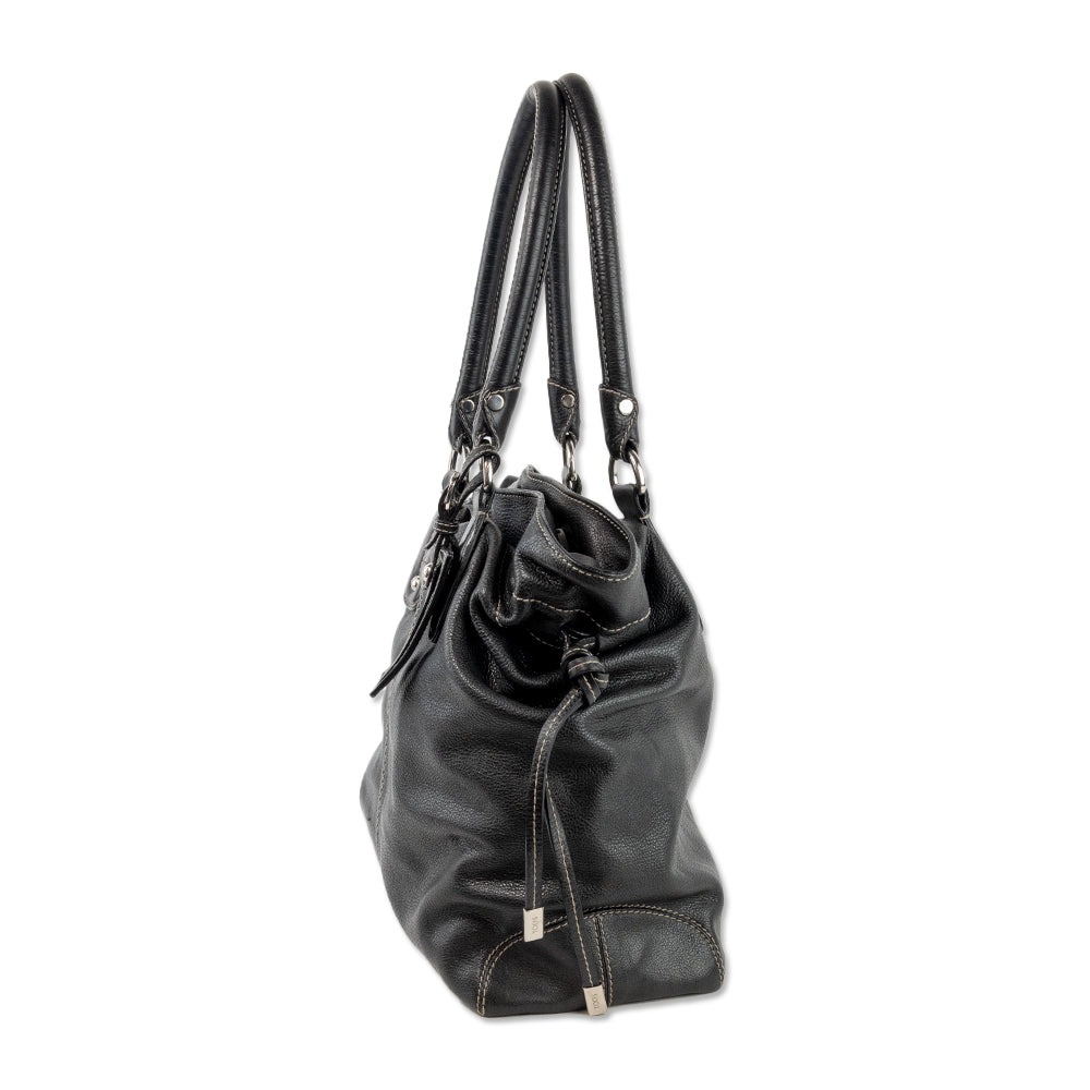 Tod's Drawstring Black Leather Handbag with Top Handle