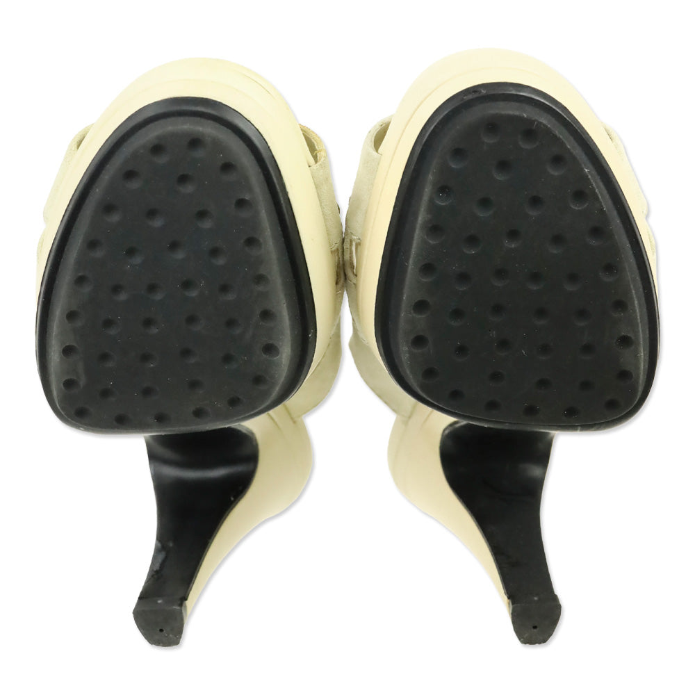 Tod's Ivory Suede Peep Toe Slingback Platform Sandal