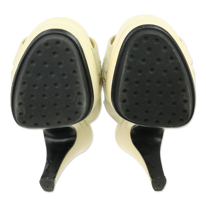 Tod's Ivory Suede Peep Toe Slingback Platform Sandal