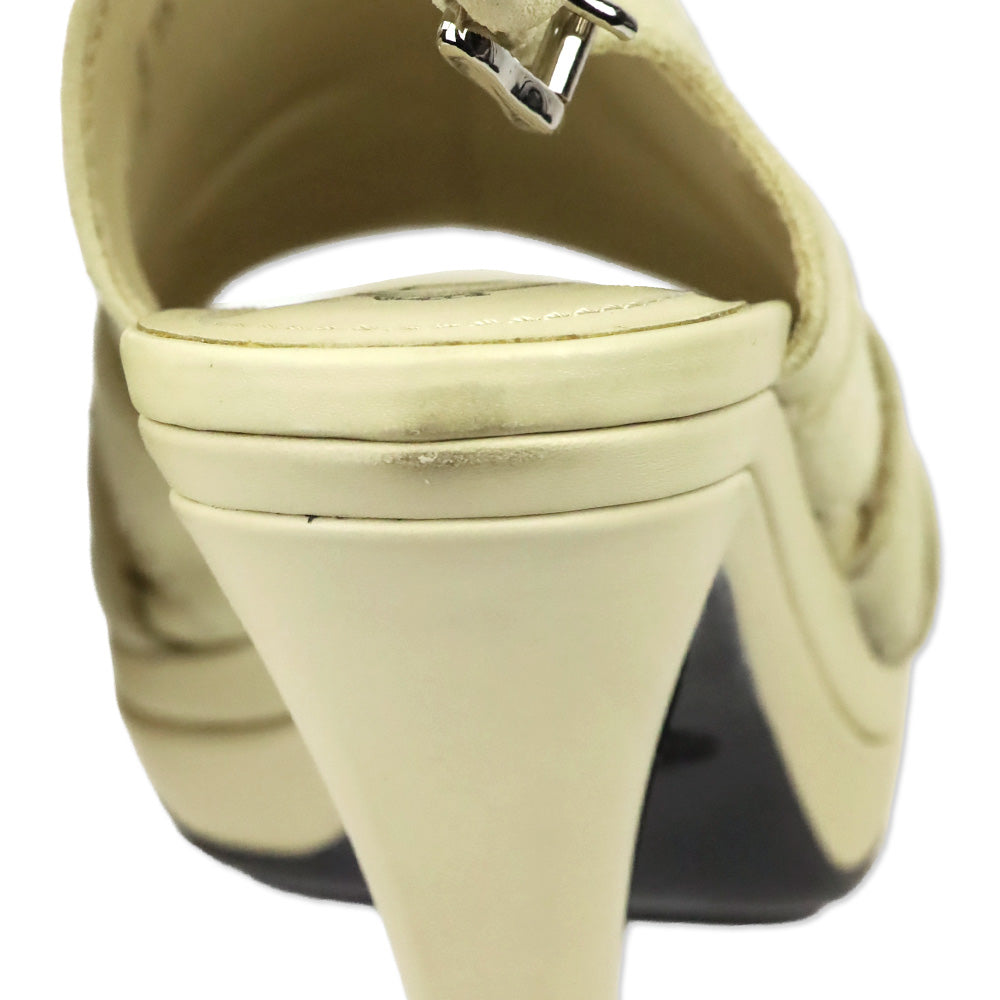 Tod's Ivory Suede Peep Toe Slingback Platform Sandal