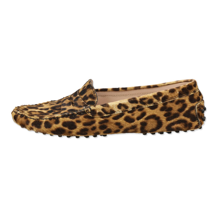 Tod's Leopard Print Calf Hair Gommino Driving Penny Loafers