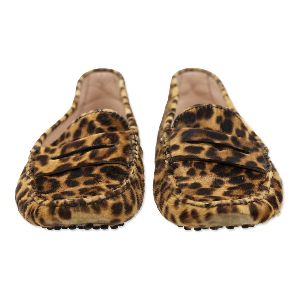 Tod's Leopard Print Calf Hair Gommino Driving Penny Loafers