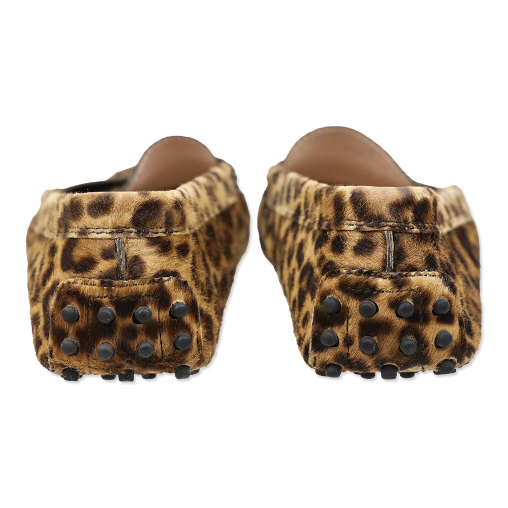 Tod's Leopard Print Calf Hair Gommino Driving Penny Loafers