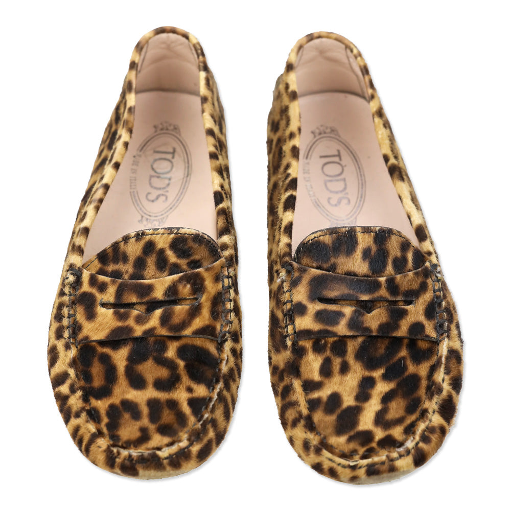 Tod's Leopard Print Calf Hair Gommino Driving Penny Loafers