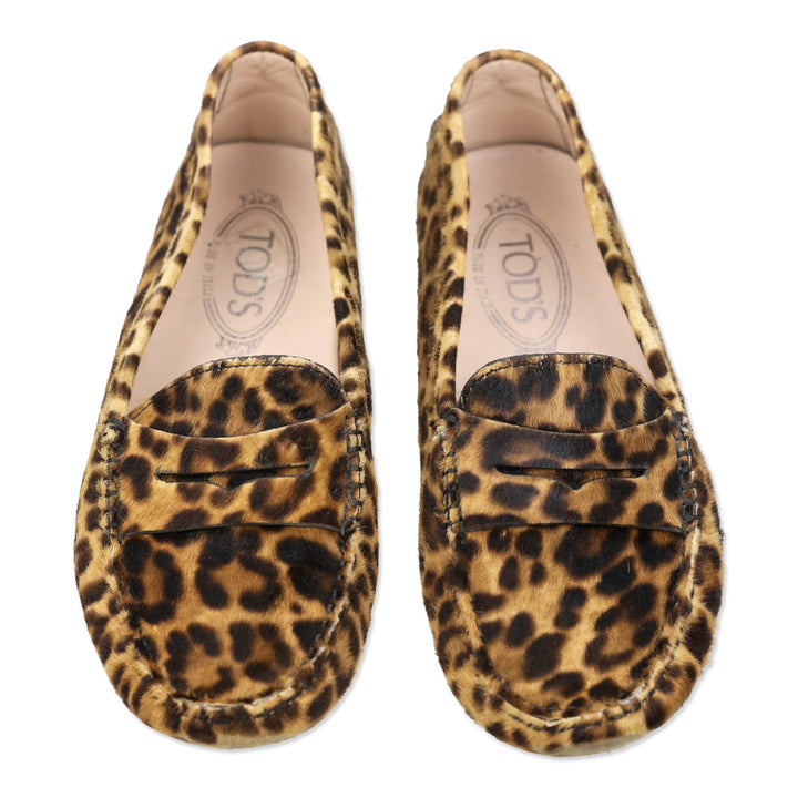 Tod's Leopard Print Calf Hair Gommino Driving Penny Loafers