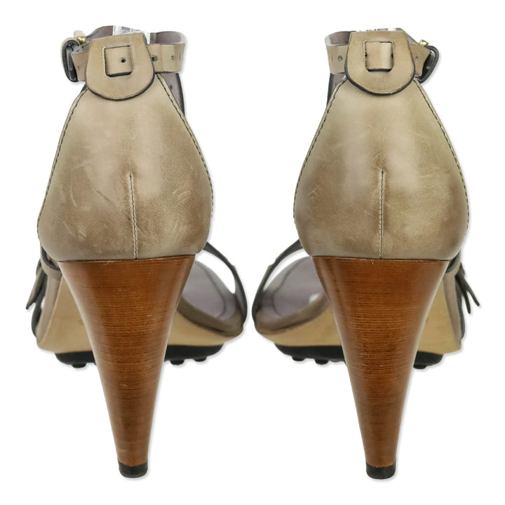 Tod's Mauve Leather Buckle Cross Strap Sandals