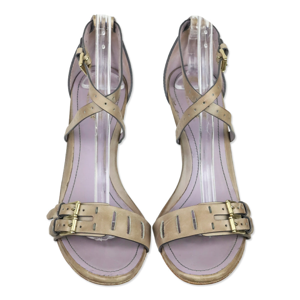 Tod's Mauve Leather Buckle Cross Strap Sandals