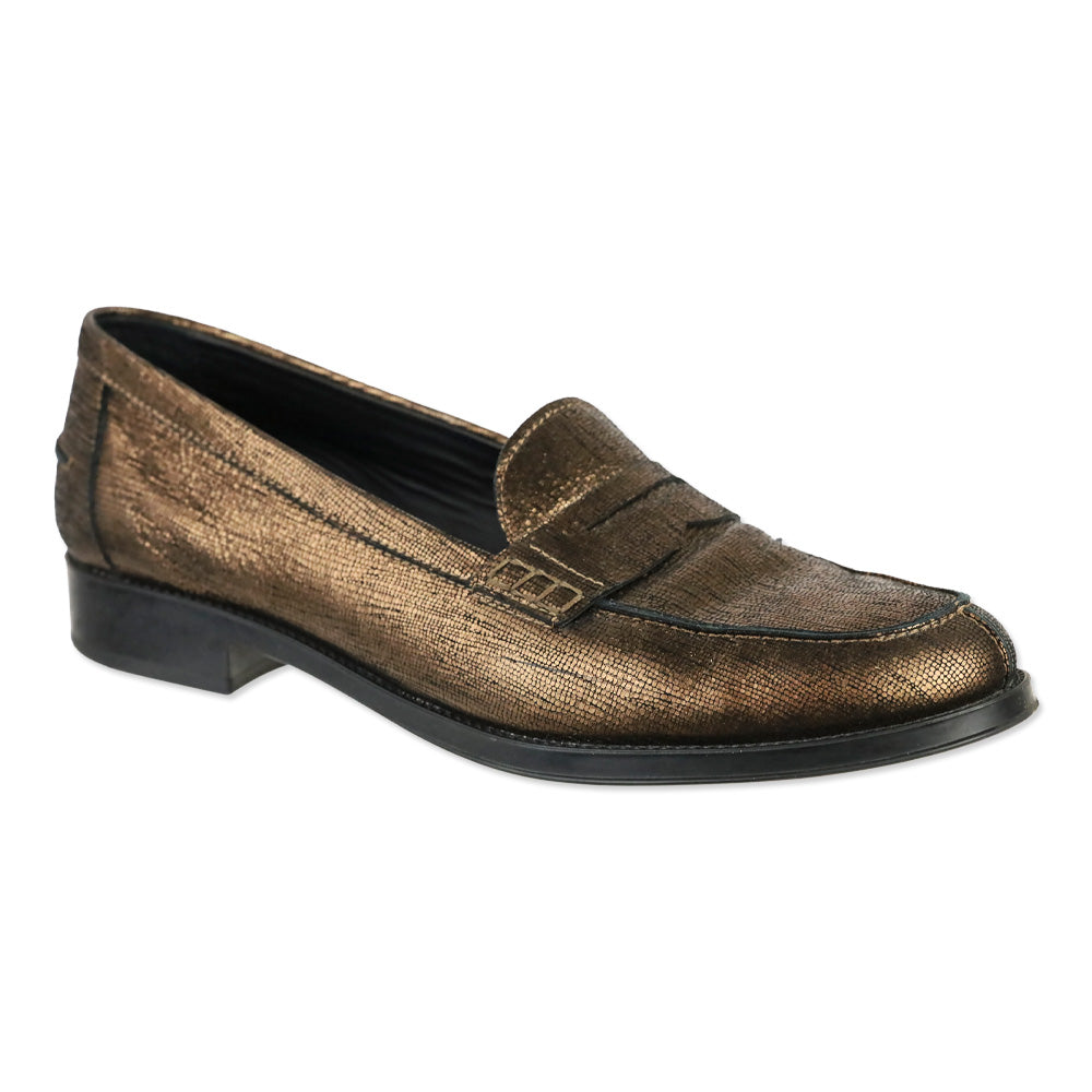 Tod's Metallic Copper Lizard Embossed Suede Penny Loafer