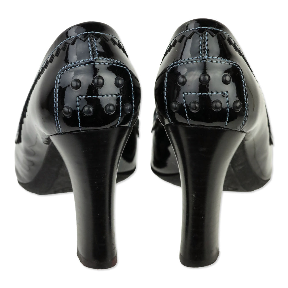 Tod's Navy Blue Patent Leather Gomma Penny Loafer Pumps